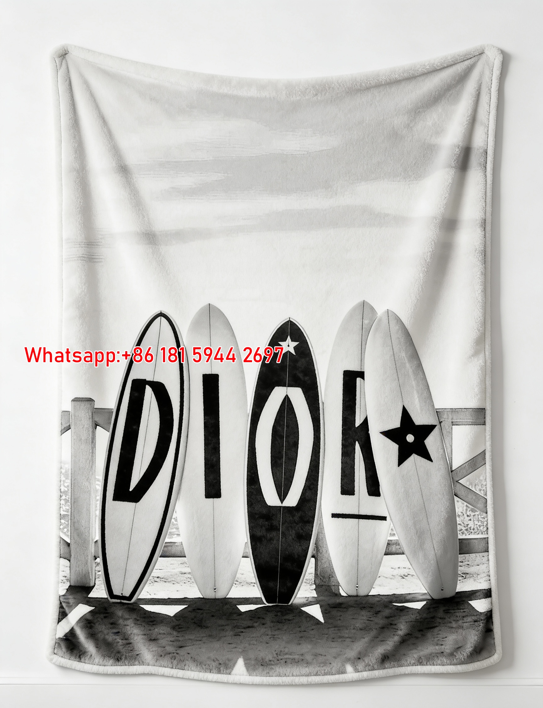 Dior Surfboard Black White Flannel Sofa Throw Blanket D499